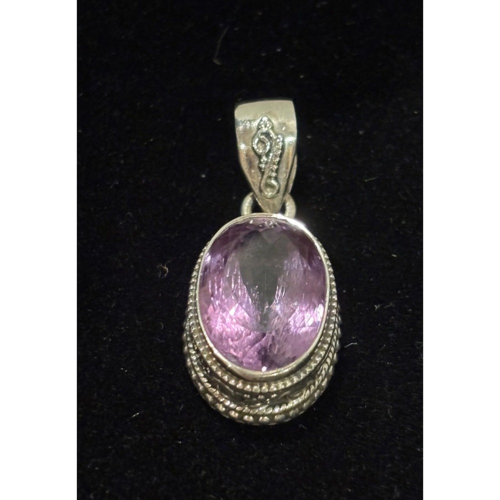 Vintage Sterling Silver 925 Oval Amethyst Pendant Boho Filigree Scroll Detail